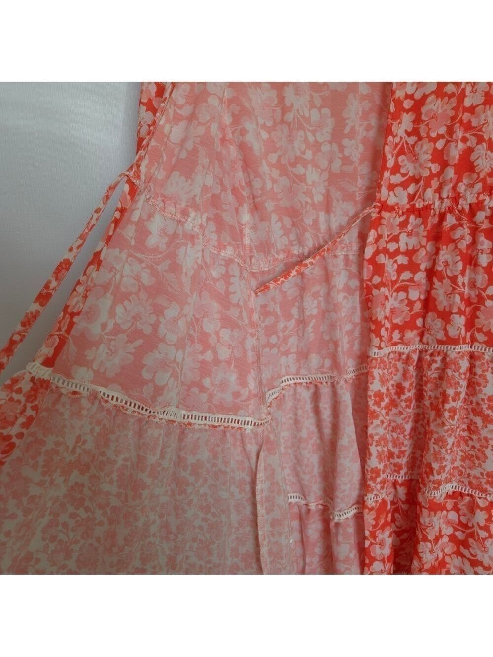 COSITA LINDA FULL WRAP DRESS BEACHWEAR ORANGE WHITE RUFFLES FLOWY BOHO SZ MEDIUM - Picture 10 of 15